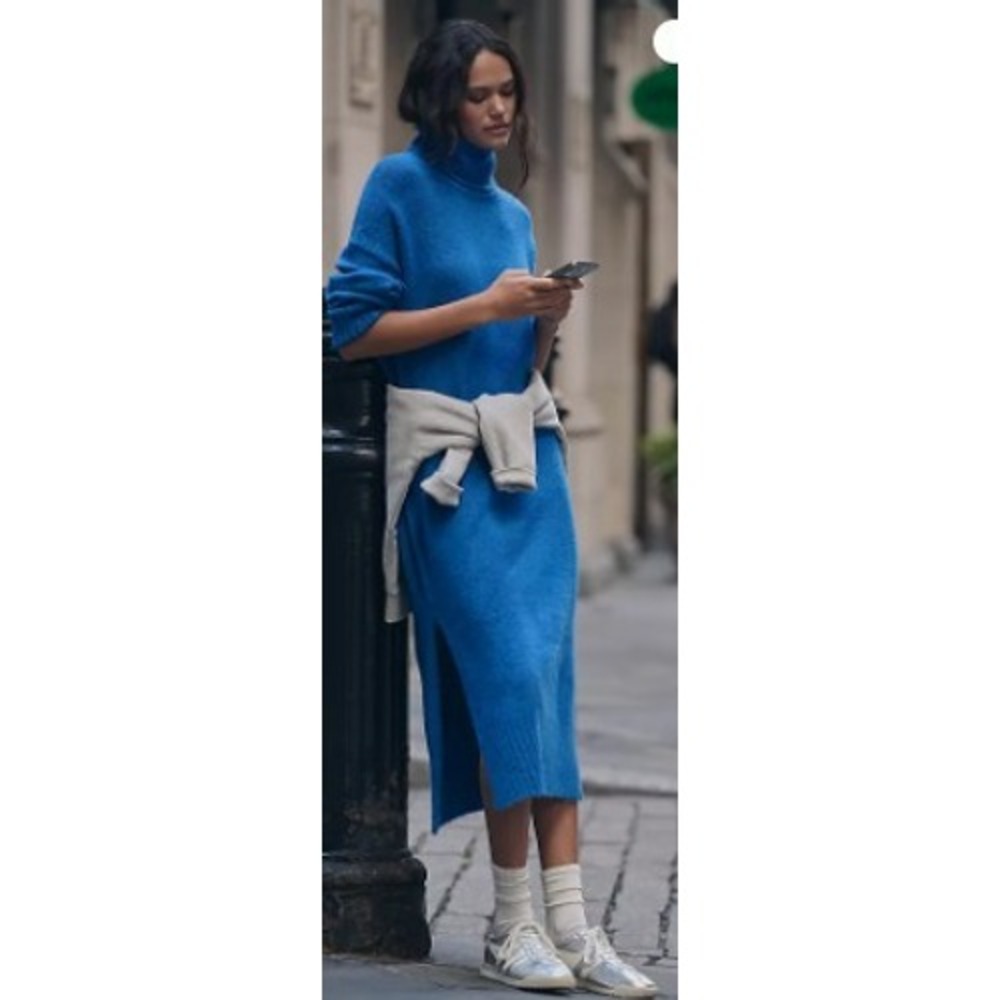 Daily Practice Anthropologie‎ Karigan Blue Turtleneck Midi Sweater Dress Size L